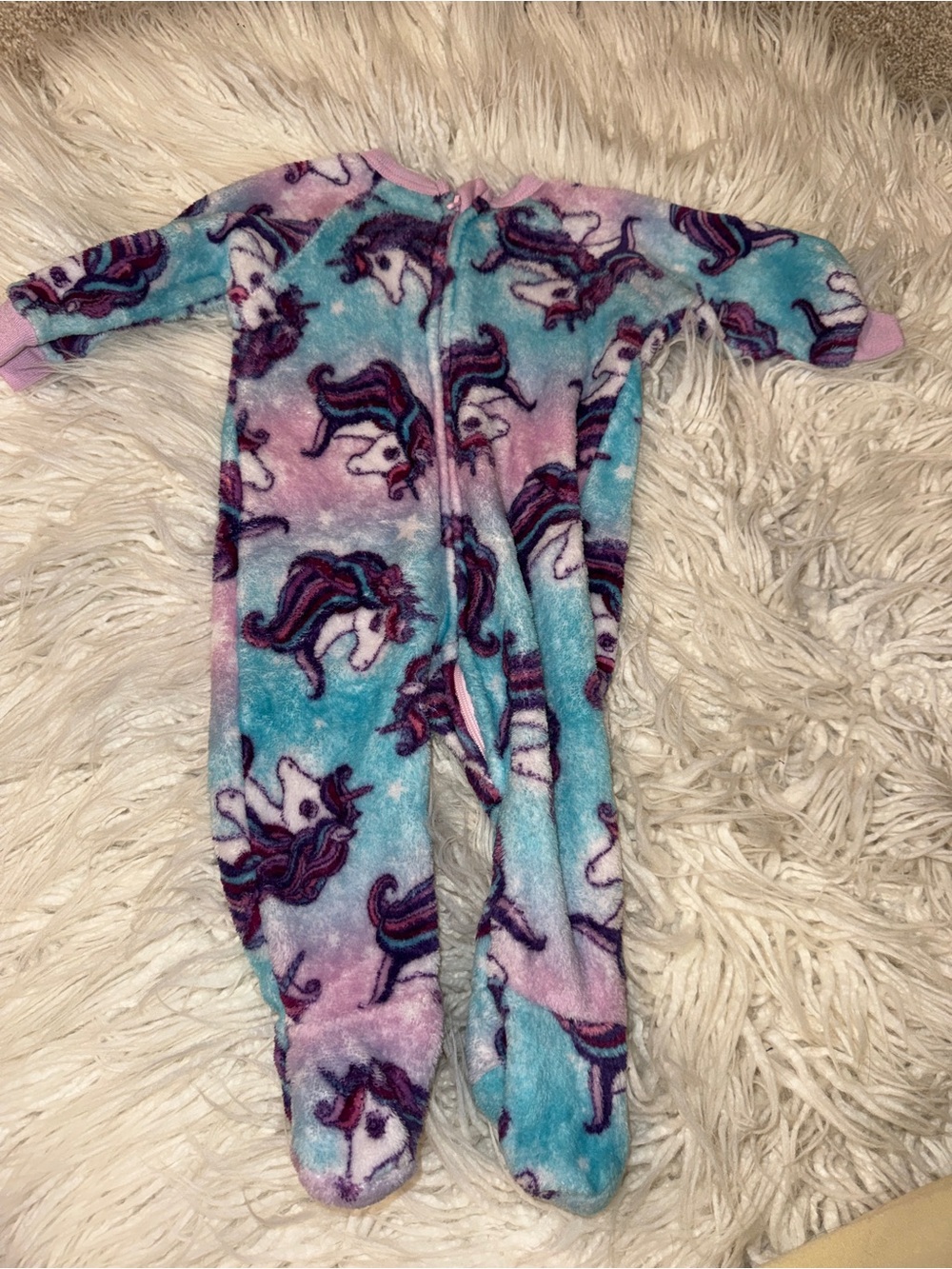 Cozy Unicorn Footed One-Piece in Blue & Pink